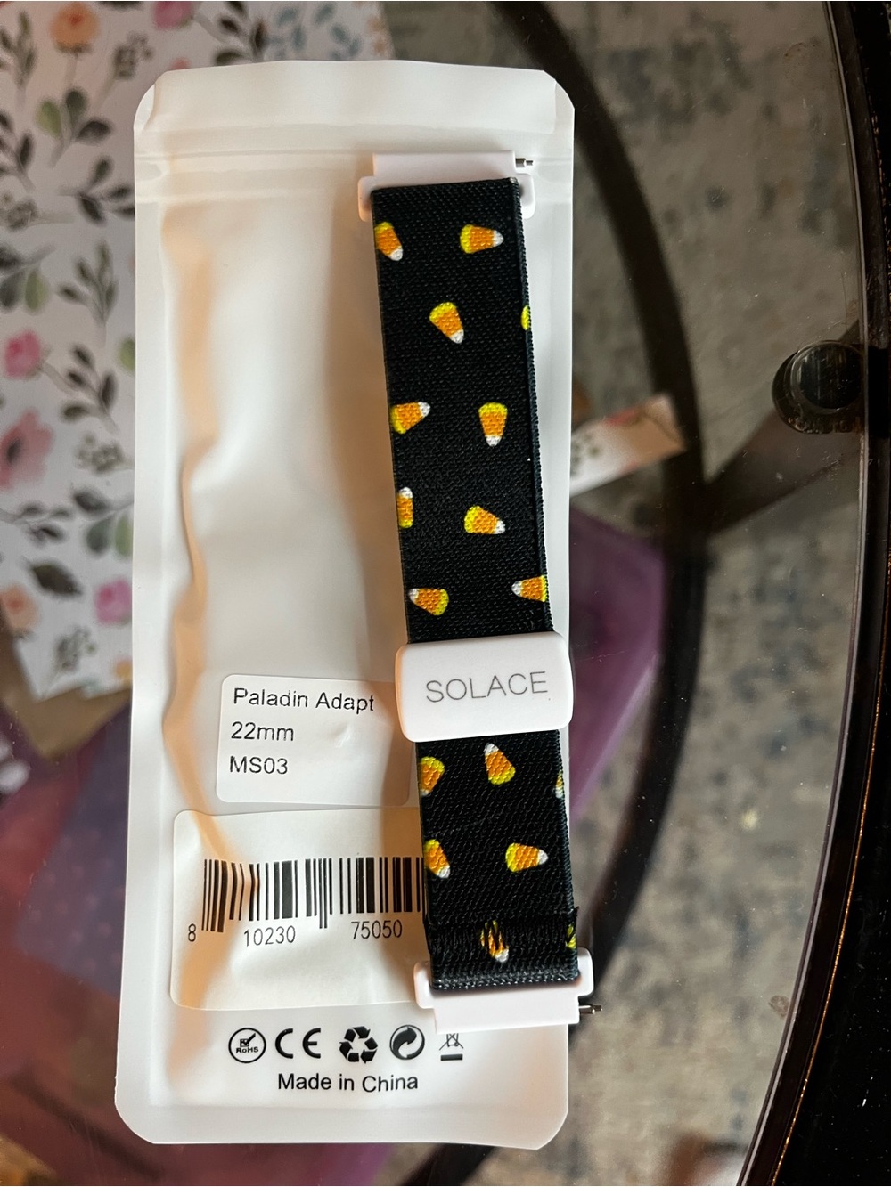 Solace Black Candy Corn Pattern 22mm Watch Band for Women